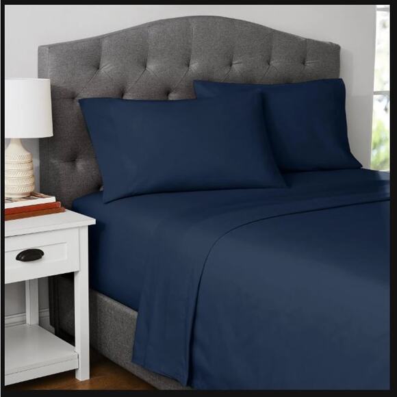 Mainstays Blue 3 piece sheet set Full Size fitted flat & queen pillowcase lowTC - Picture 14 of 14